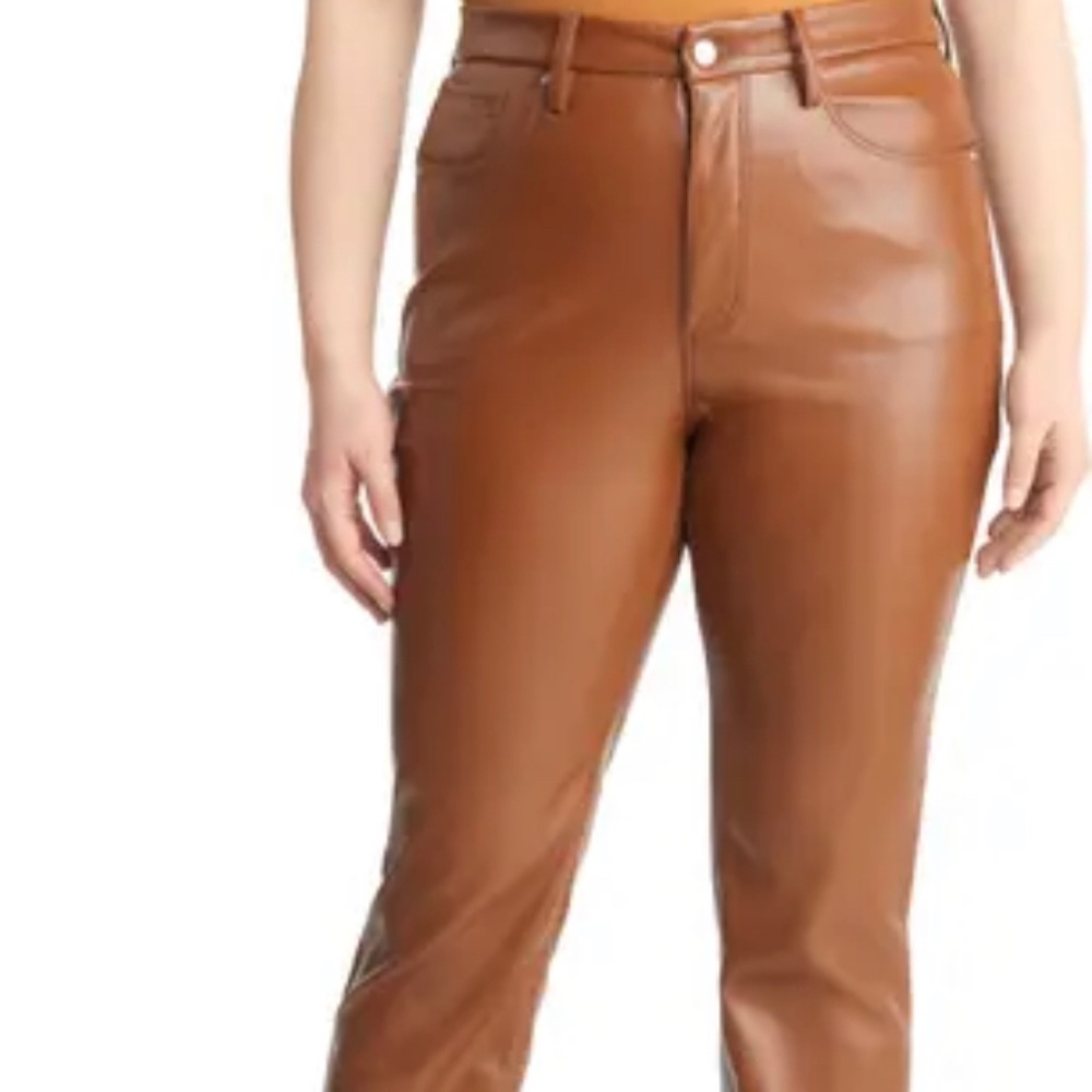 Good American Brown Leather Straight Leg Pant NWT